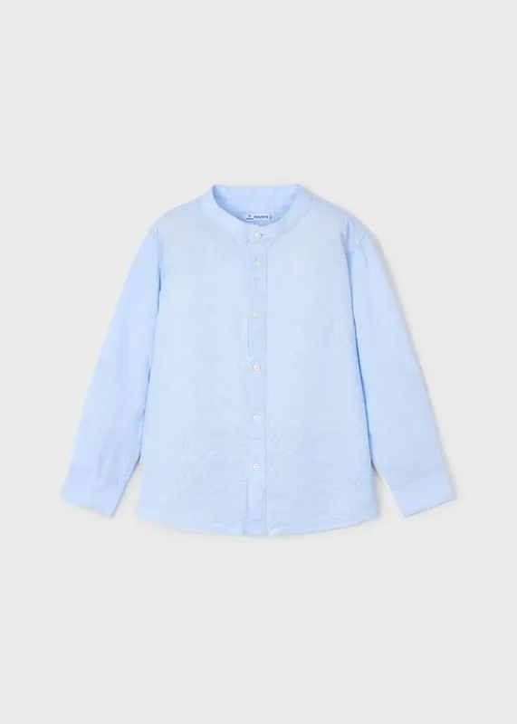 L_s_mao_collar_linen_shirt_Blauw