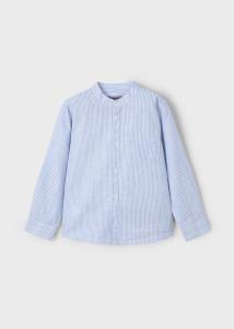 Ls_s_Mao_Collar_Shirt_Blauw